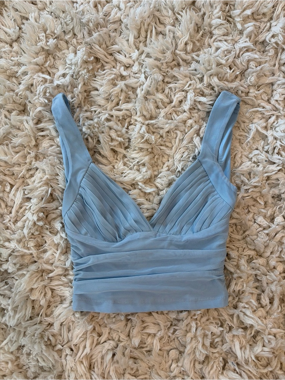 Princess Polly Sky Blue Pleated V-Neck Tank